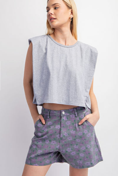 Sleeveless Crop Top With Shoulder Pads