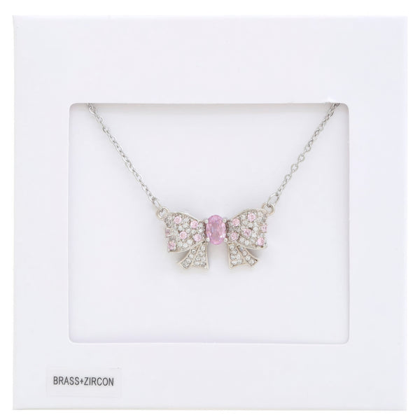 Rhinestone Bow Metal Necklace