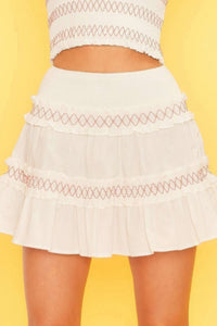 Waist Smocking Ruffle And Shirring Mini Skirt