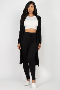 Ribbed Long Cardigan & Leggings Set