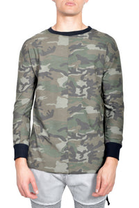 Mens Casual Long Sleeve Camo T-shirt Tops