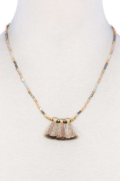 Modern Triple Tassel Beaded Necklace