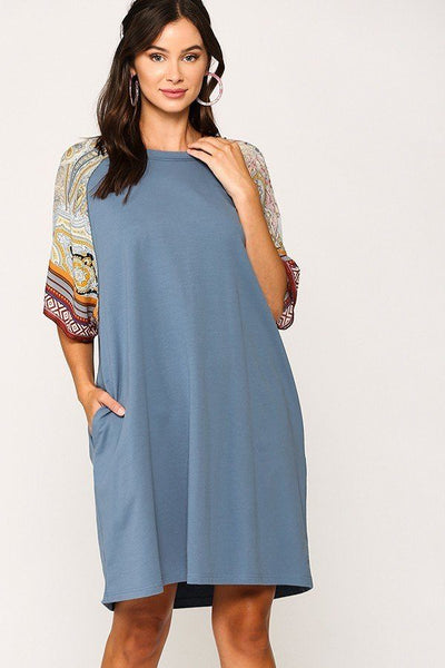 Solid Side Pocket Shift Dress