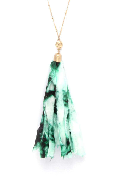 Tye Dye Fabric Tassel Necklace