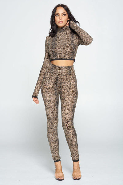 Animal Print Long Sleeve Two Piece Set