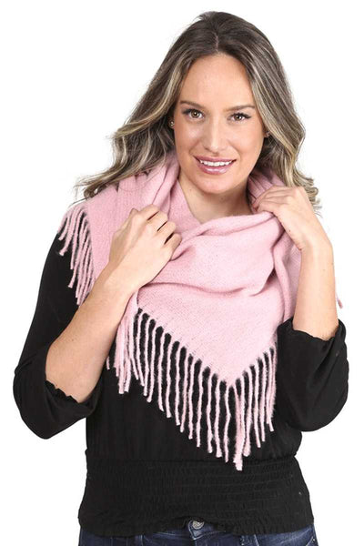 Solid Color Blanket Scarf With Fringes