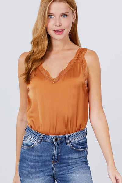 Lace Detail V-neck Woven Bodysuit