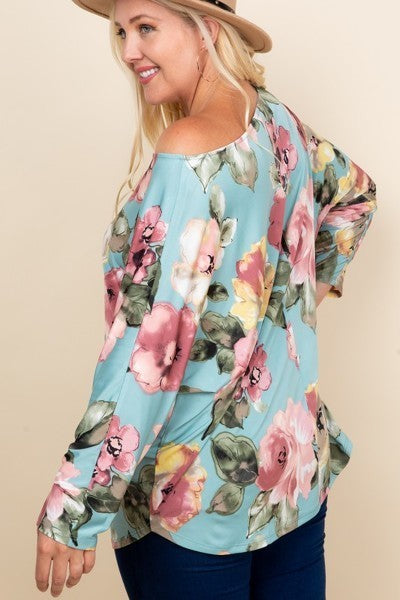 Plus Size Floral Printed Venezia One Shoulder Fashion Top