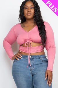 Plus Size Drawstring Ruched Cutout Crop Top