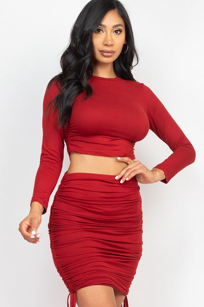 Ruched Side Crop Top & Drawstring Skirt Set