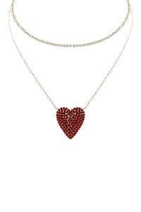 Rhinestone Heart Choker And Necklace Set