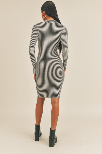 Long Sleeve Stripe Print Midi Dress