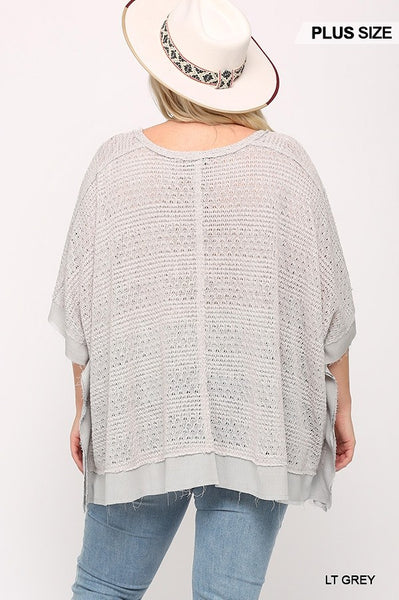 Light Knit And Woven Mixed Boxy Top With Poncho Sleeve