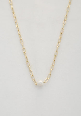 Pearl Bead Oval Link Necklace